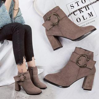 Pointed Chunky-heel Buckled Ankle Boots
