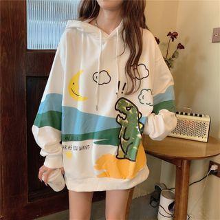 Cartoon Print Drawstring Hoodie Cartoon Print - White - One Size