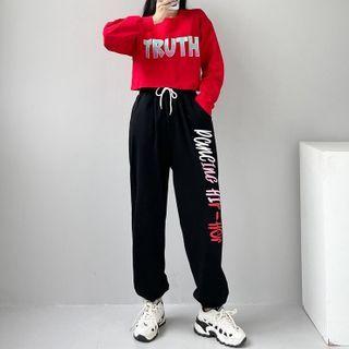 Long-sleeve Lettering Cropped Top / Harem Sweatpants