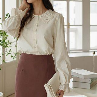 Lace-collar Bell-cuff Blouse