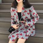 Plaid Heart Print Blazer / Mini A-line Skirt