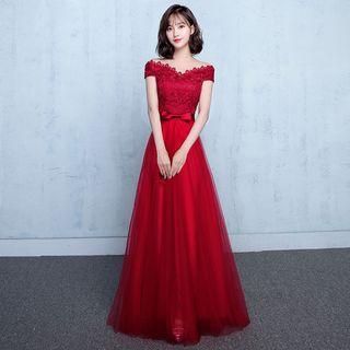 Cap-sleeve Off-shoulder A-line Gown