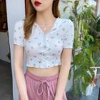 Button-down Floral Crop Top