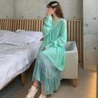 Sleeveless Asymmetric Frill Trim Midi Dress / Long-sleeve Knit Top