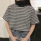 Striped Short Sleeve Turtleneck T-shirt