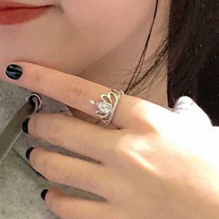 Rhinestone Crown Open Ring Crown Ring - White Gold - One Size