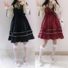 Set: Long-sleeve Mock Neck A-line Lolita Dress + Hair Clip