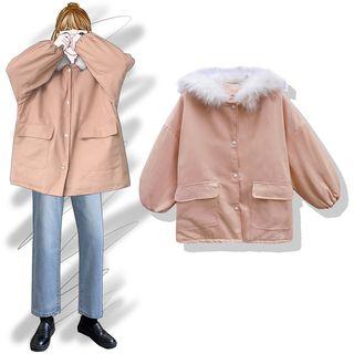 Furry Trim Snap Button Jacket
