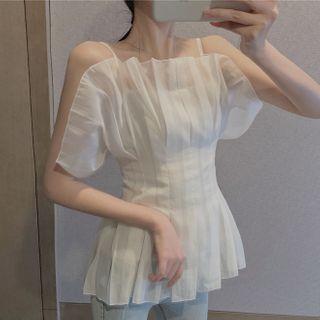 Spaghetti Strap Chiffon Peplum Top White - One Size