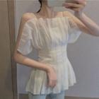 Spaghetti Strap Chiffon Peplum Top White - One Size
