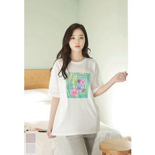 Round-neck Rose Print T-shirt