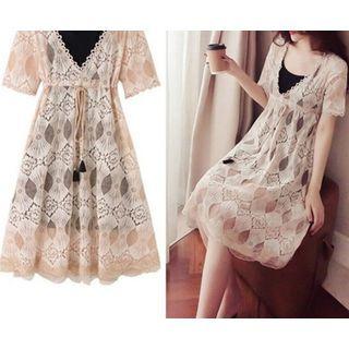 Set: Slipdress + Short-sleeve A-line Lace Dress