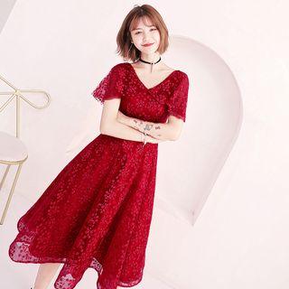 Flower Embroidered A-line Cocktail Dress
