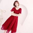 Flower Embroidered A-line Cocktail Dress