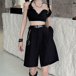 Set: High Waist Wide Leg Shorts + Belt Bag