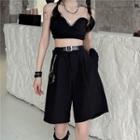 Set: High Waist Wide Leg Shorts + Belt Bag