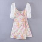 Puff-sleeve Panel Floral Mini A-line Dress