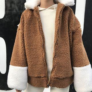 Two-tone Fleece Zip-up Coat