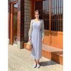 Tie-strap Pleated Long Silky Dress