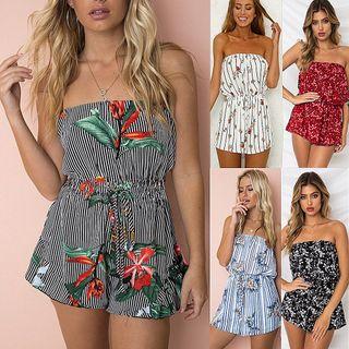 Strapless Floral Print Playsuit