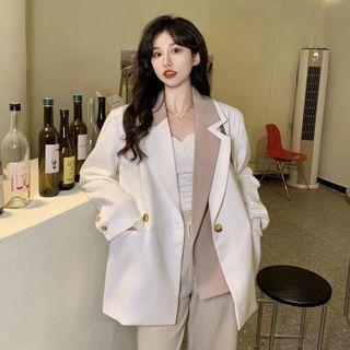 Mock Two-piece Two Tone Blazer White - One Size