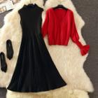 Set: Sweater + Sleeveless Pleated Midi Knit Dress