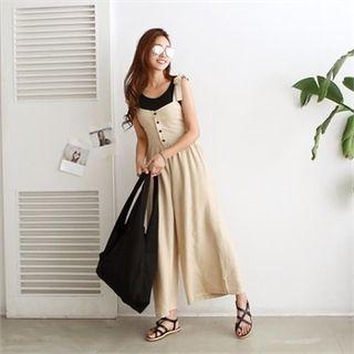 Tie-strap Buttoned Wide-leg Jumpsuit