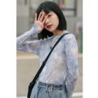 Long-sleeve Tie-dyed T-shirt Blue - One Size