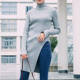 Side Slit Mock Neck Long Sleeve Knit Tunic