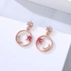 Rhinestone Moon & Star Hoop Dangle Earring 1 Pair - Silver Stud - Rose Gold - One Size
