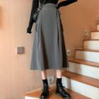 Irregular Drawstring Plain Midi A-line Skirt