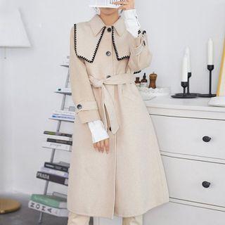 Tie-waist Wide-collar Long Button Coat