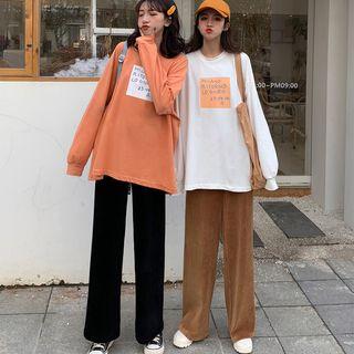 Long-sleeve Lettering T-shirt / Wide Leg Pants