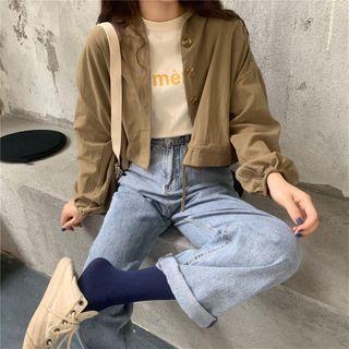 Button-up Hooded Cropped Jacket