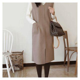 Sleeveless Slit-front Wool Blend Dress