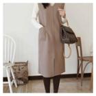 Sleeveless Slit-front Wool Blend Dress
