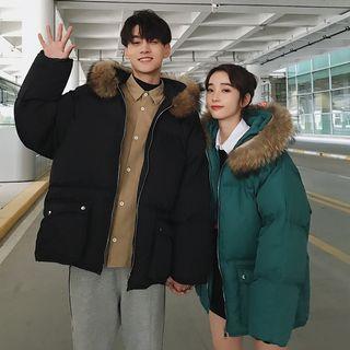 Couple Matching Faux-fur Trim Padded Coat
