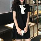 Short-sleeve Bow Accent Mini Dress Black - One Size