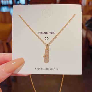 Rhinestone Bamboo Necklace X554 - 1pc - Gold - One Size