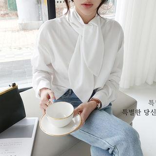Scarf-neck Crepe Blouse