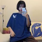 Crane Print Short-sleeve Round Neck T-shirt