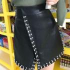 Studded Faux-leather A-line Skirt