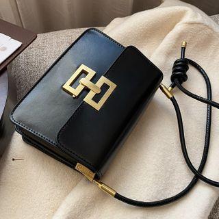 Faux-leather Push Lock Shoulder Bag