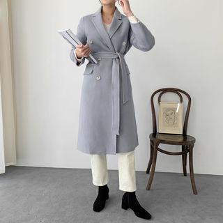 Double-breasted Contrast-trim Wool Blend Coat