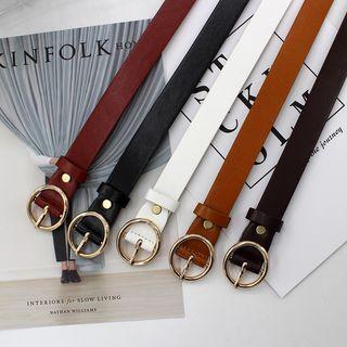 Round Buckle Faux Leather Slim Belt