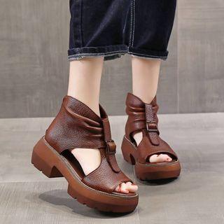 Platform Buckled Shirred Sandals