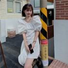 Round-neck Ruffle Puff-sleeve Dress