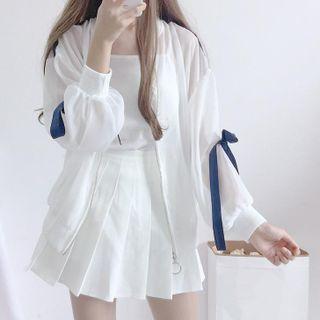 Ribbon Chiffon Zip-up Jacket
