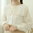 Square-collar Lace Blouse Ivory - One Size