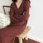V-neck Long-sleeve Midi Sweater Dress